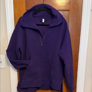 Zella Purple  oversized 1/4 zip tunic top/sweatshirt w pattern. Elevated look